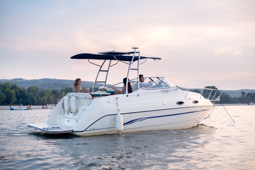Boat at sunset in summer